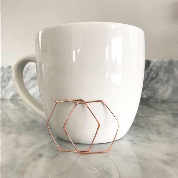 Rose Gold Hexagon Hoop Earrings - Picture 2 of 2